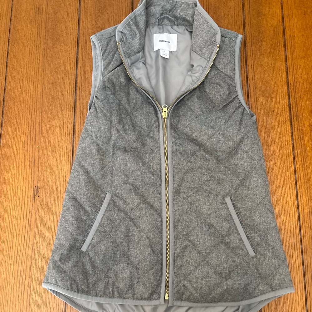 Old Navy Gray Quilted Vest with Gold Accents